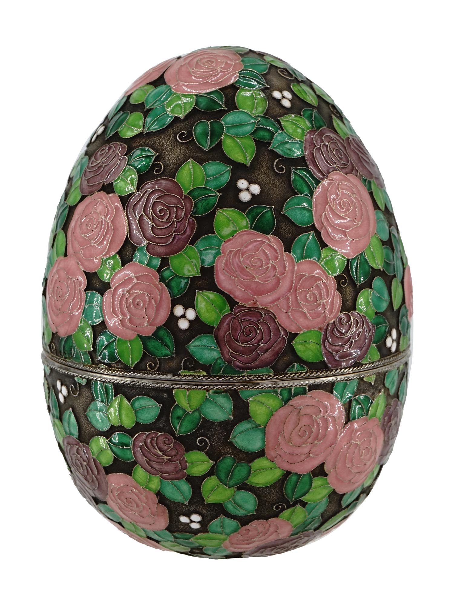 RUSSIAN GILT SILVER CLOISONNE ENAMEL EASTER EGG PIC-0